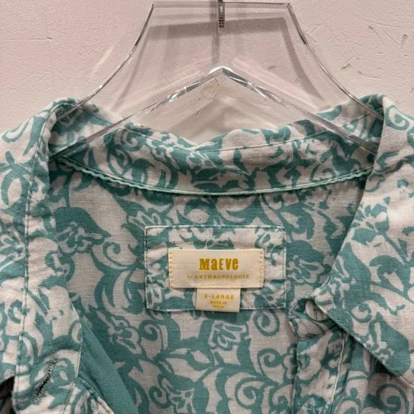 Anthropologie Maeve Button Front Belted Wrap Maxi Dress in Sky Size XL Linen - Picture 7 of 10